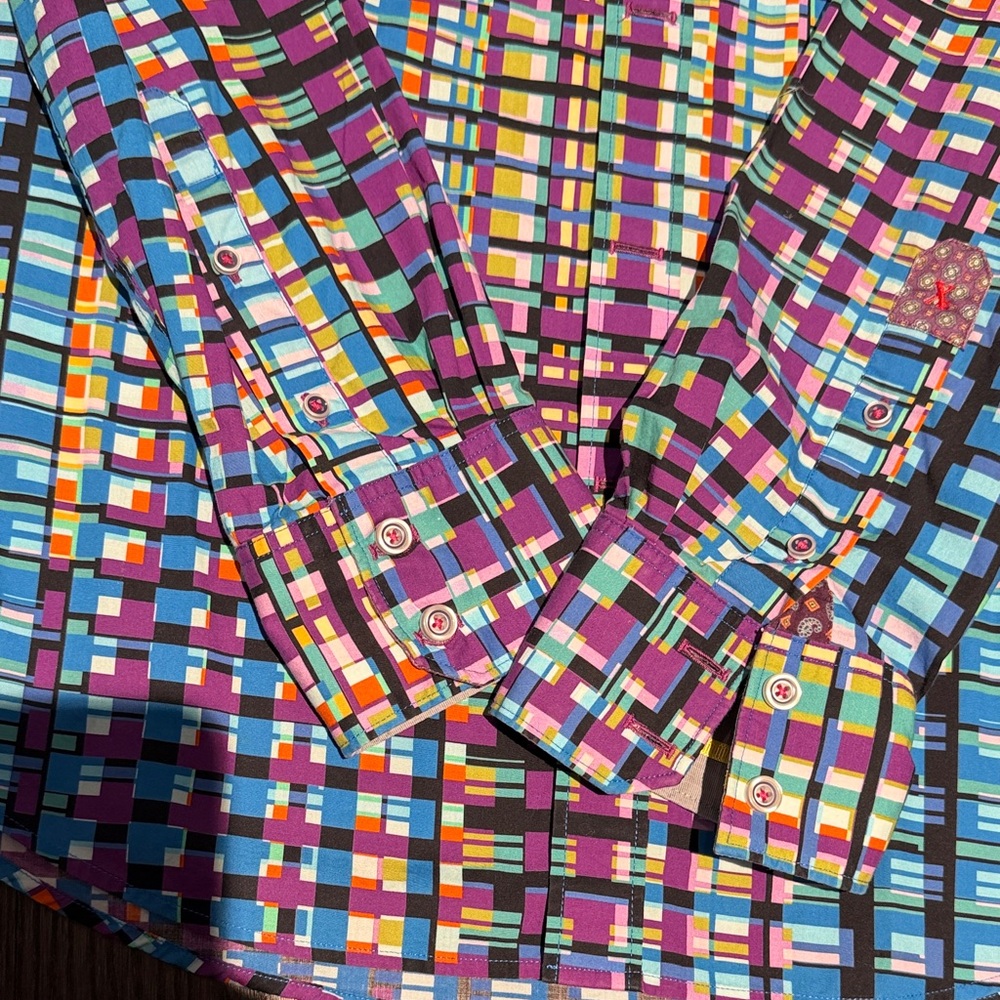 Men's Robert Graham Multi-Color Geometric Button-Down Shirt - XL Tailored Fit - Picture 2 of 5
